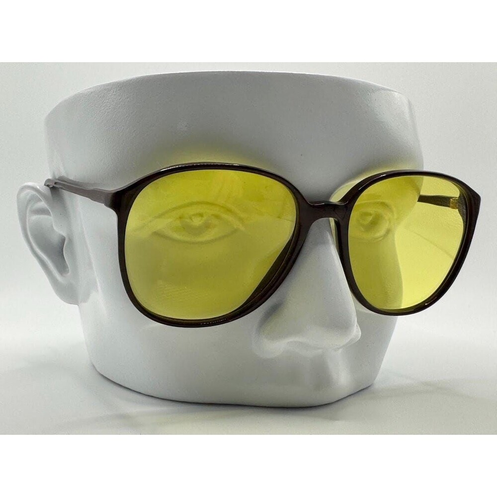 NEW Vintage Sunglasses Brown Plastic Style Yellow Lens | #871 | Made In Germany